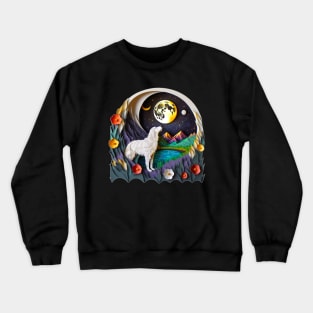 Great Pyrenees Dog Nature Full Crescent Moon Stars Whimsical Crewneck Sweatshirt